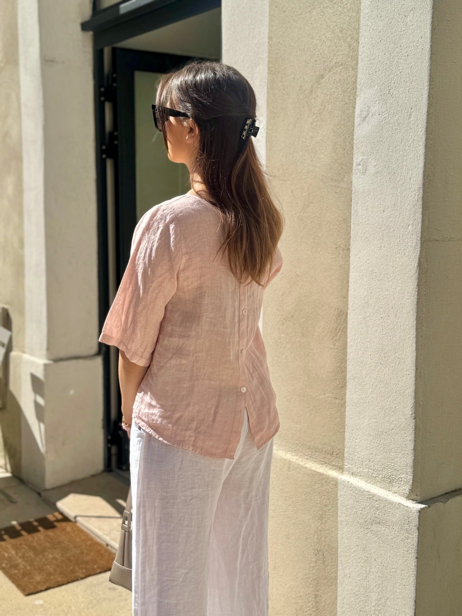 Haut en lin manche courte ROSE