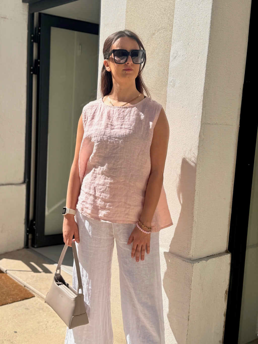 Haut en lin sans manche ROSE
