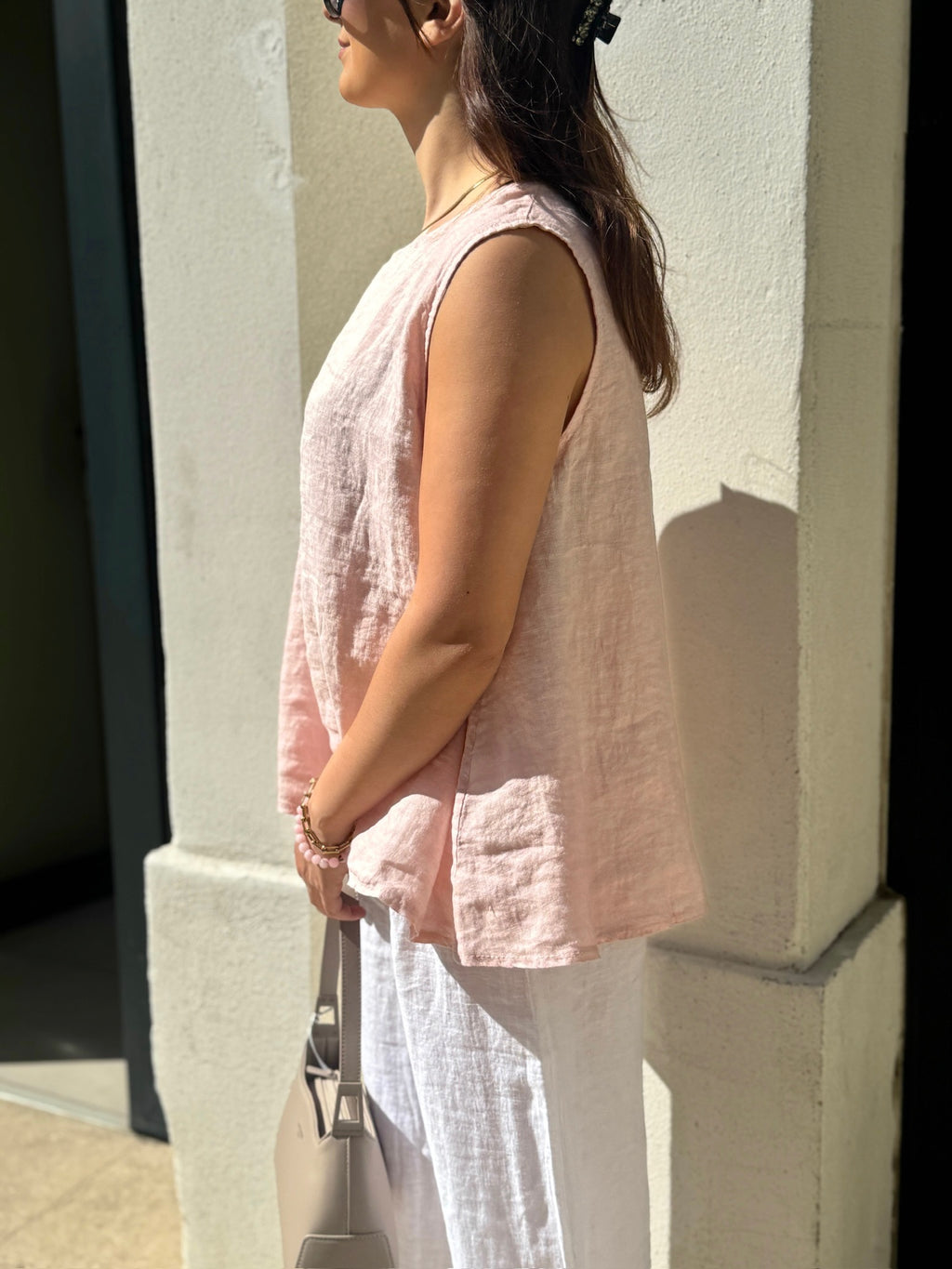 Haut en lin sans manche ROSE