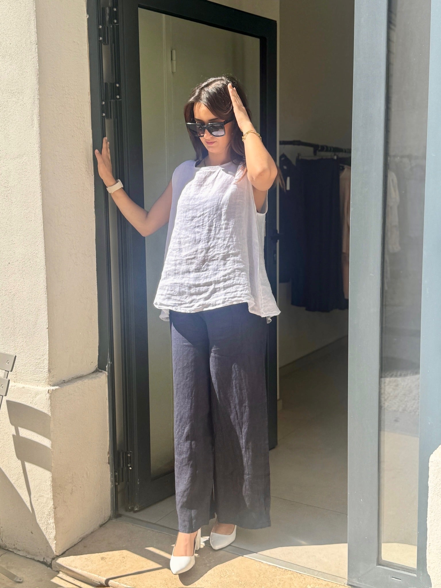 Pantalons en lin BLEU MARINE