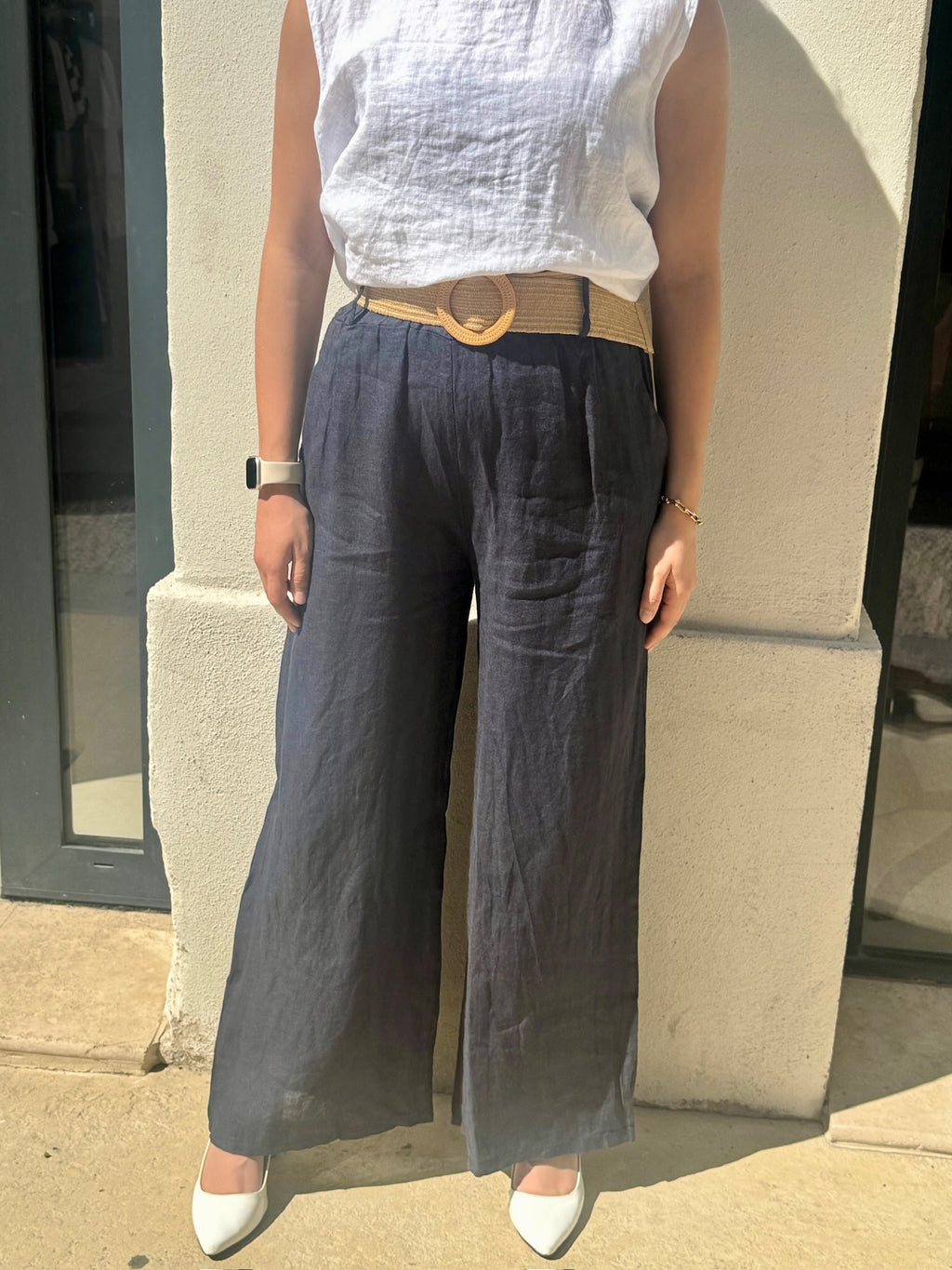 Pantalons en lin BLEU MARINE
