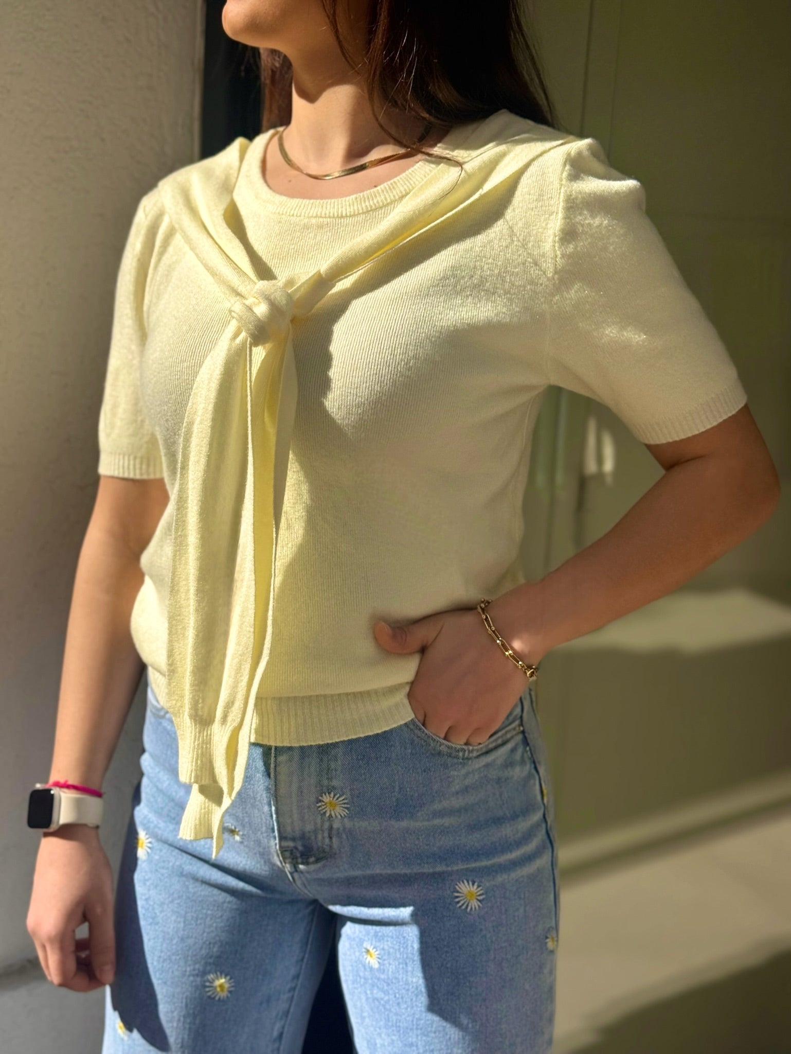 Pull LUNA manches courtes jaune pastel