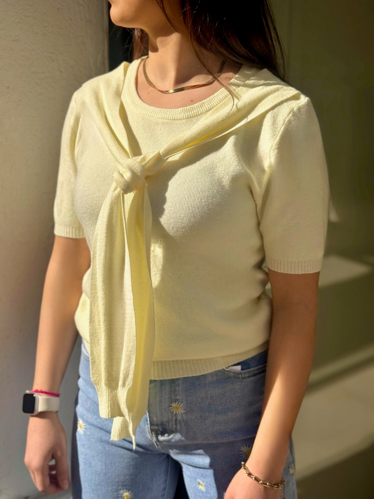 Pull LUNA manches courtes jaune pastel