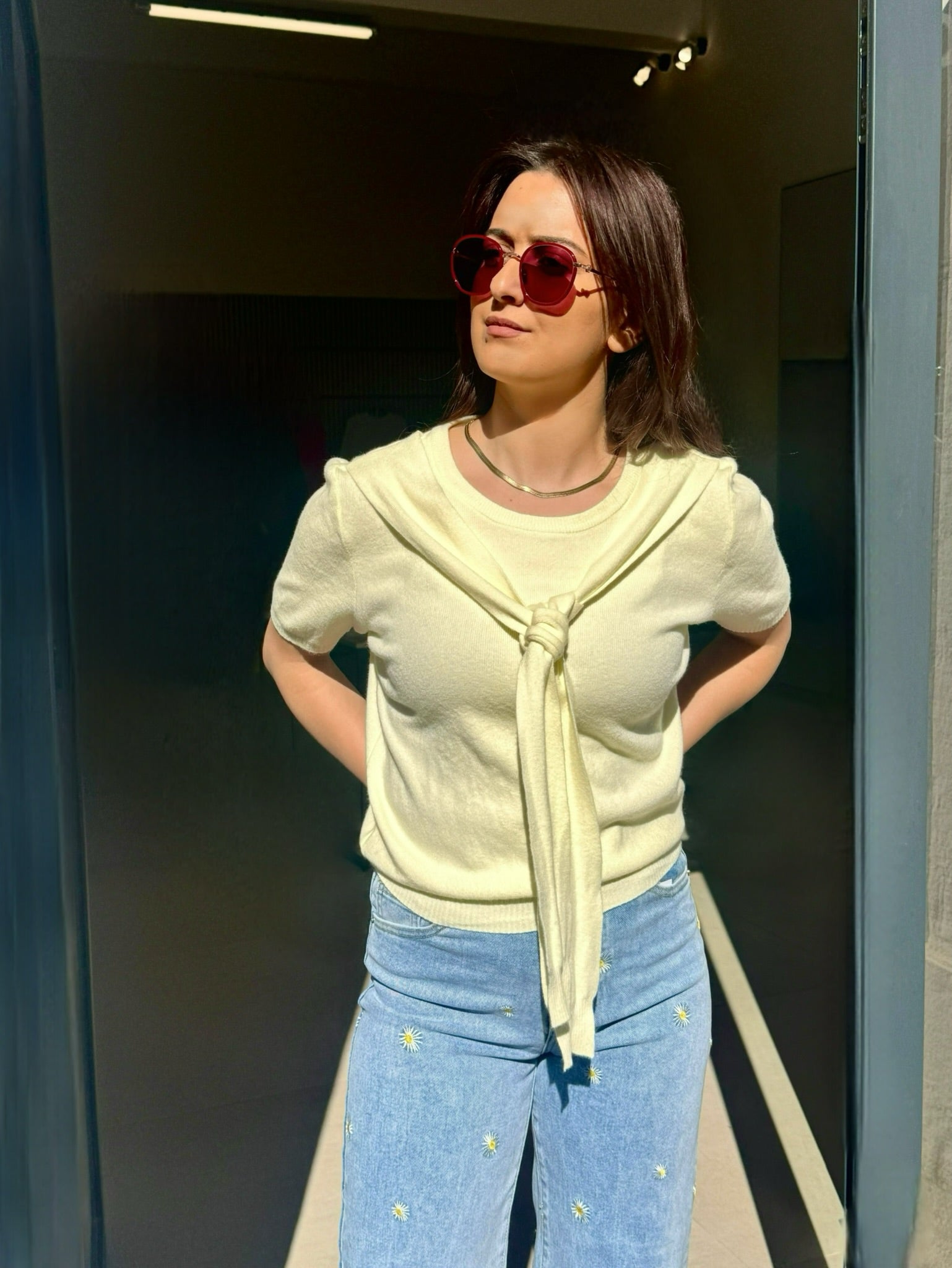 Pull LUNA manches courtes jaune pastel