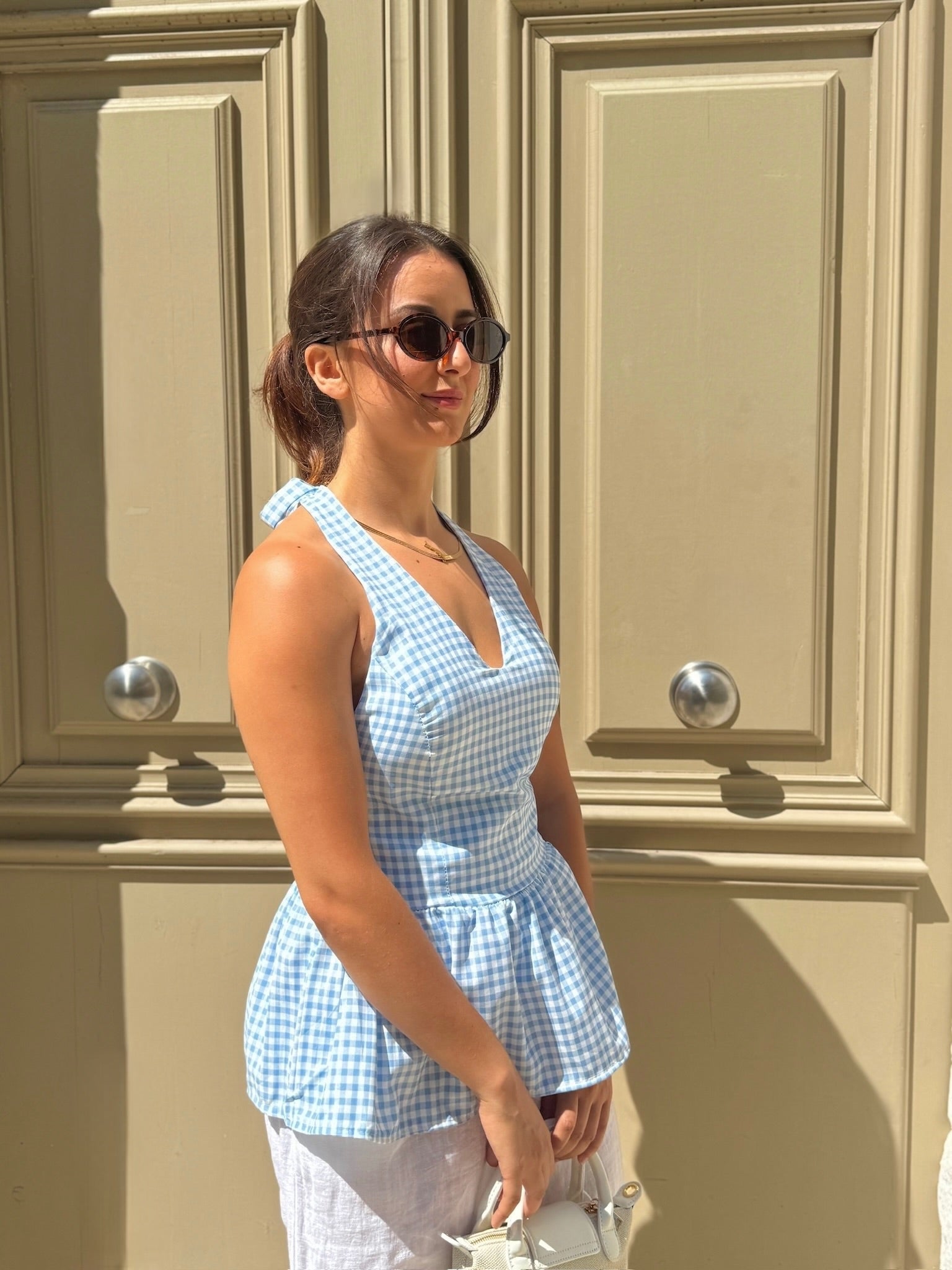 Top VICHY bleu ciel