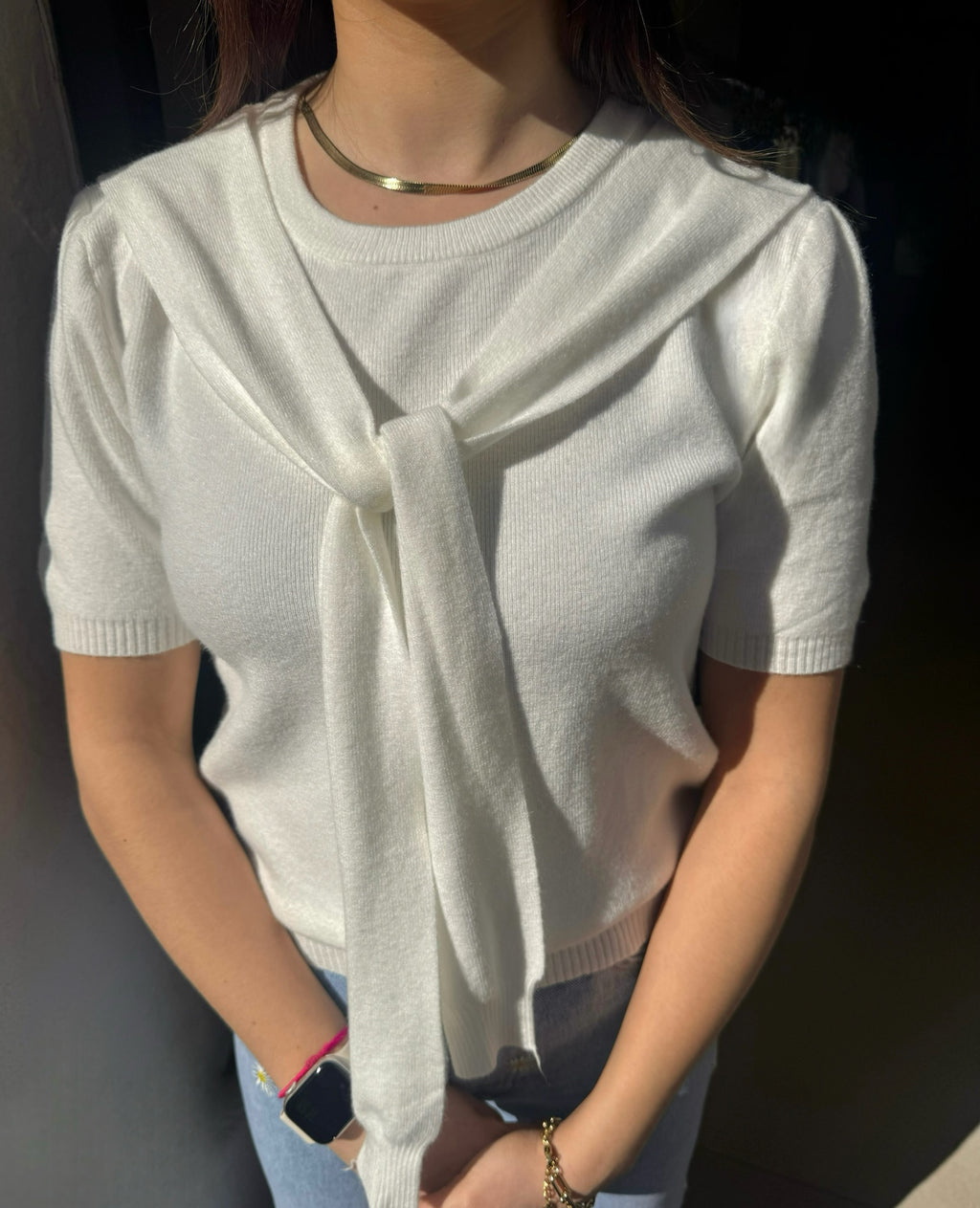 Pull LUNA manches courtes blanc
