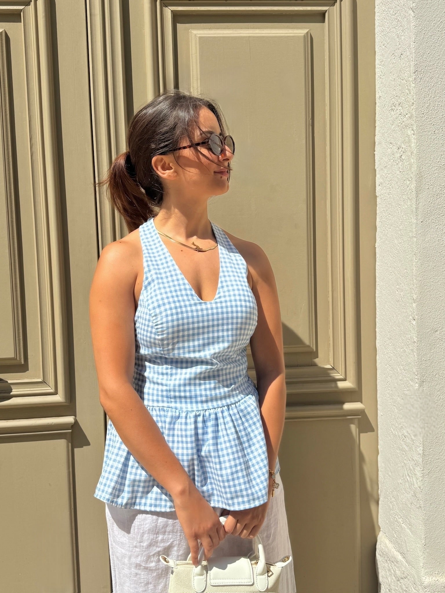 Top VICHY bleu ciel